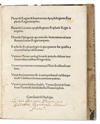 Plutarch, Pliny, Catullus, [and] Pomponius Laetus (1425-1497) Post-Incunabula Sammelband, 1508 & 1510.